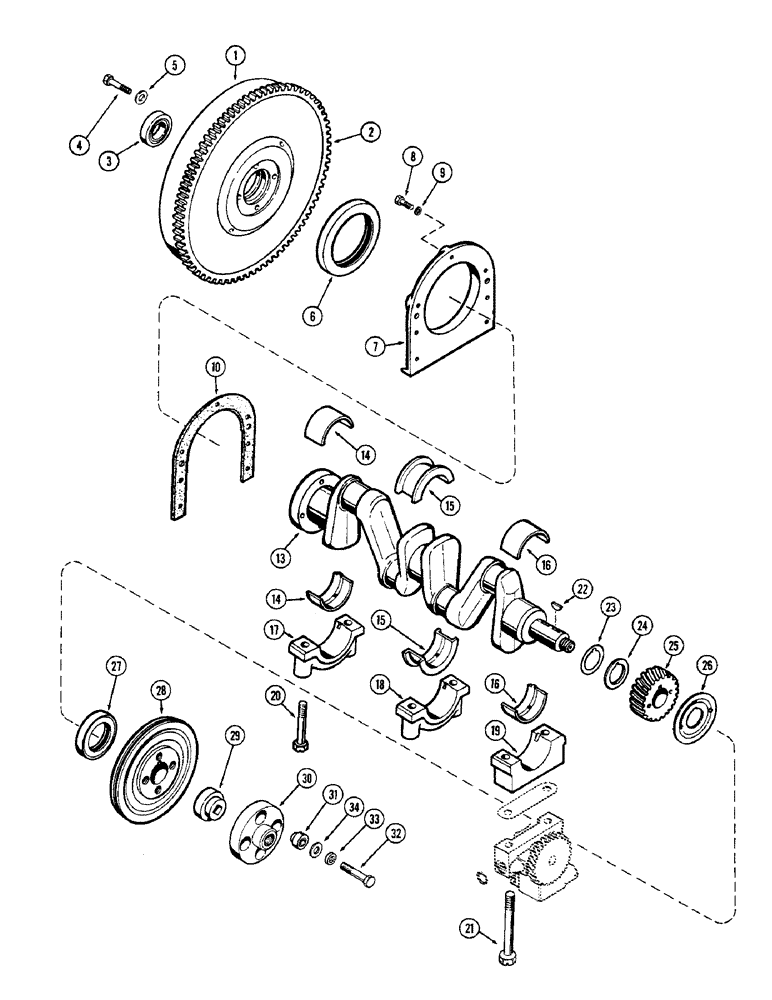 Схема запчастей Case 310G - (034) - CRANKSHAFT AND FLYWHEEL, (148B) SPARK IGNITION ENGINE (01) - ENGINE