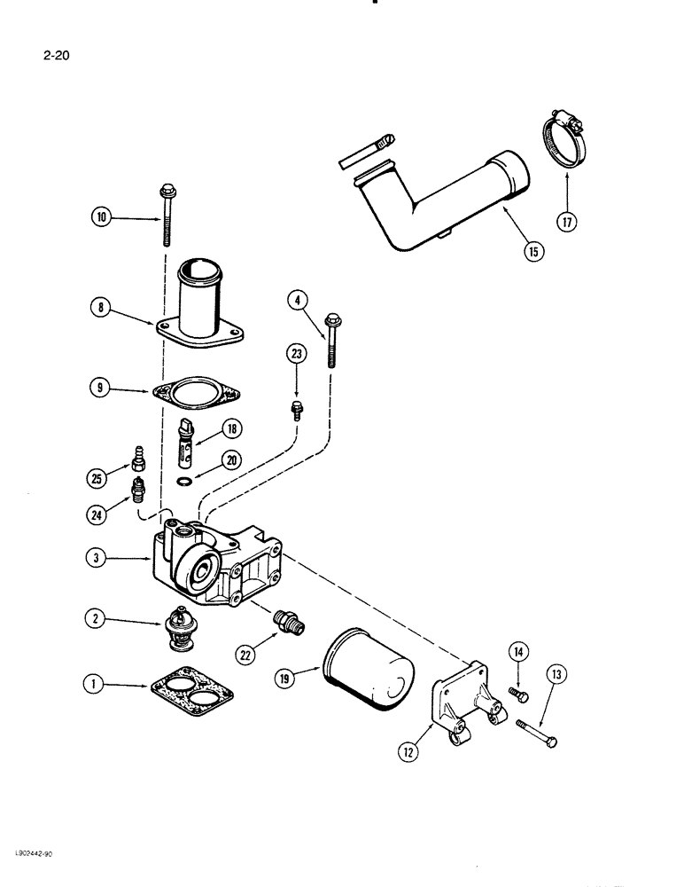 Схема запчастей Case 1550 - (2-20) - THERMOSTAT HOUSING (02) - ENGINE