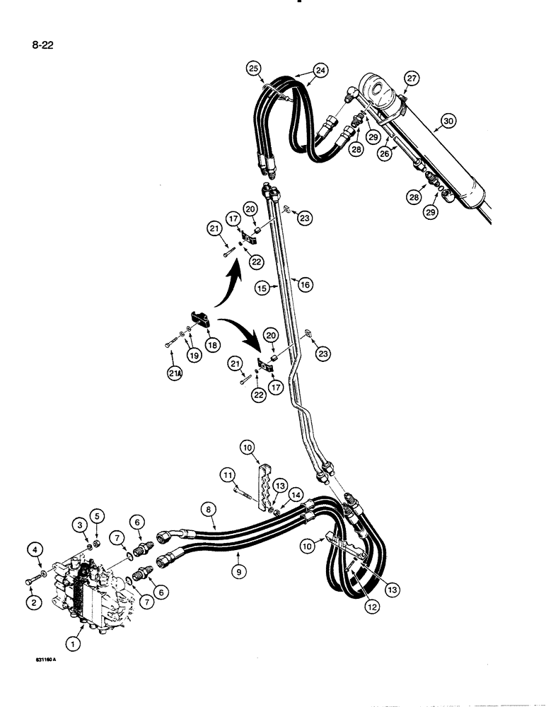 Схема запчастей Case 35C - (8-22) - BUCKET CYL.HYDRO. CIRCUIT, MODELS W/O EXTENDABLE DIPPER MODEL W/ONE BOOM MOUNTING PIN AT SWING TOWER (08) - HYDRAULICS