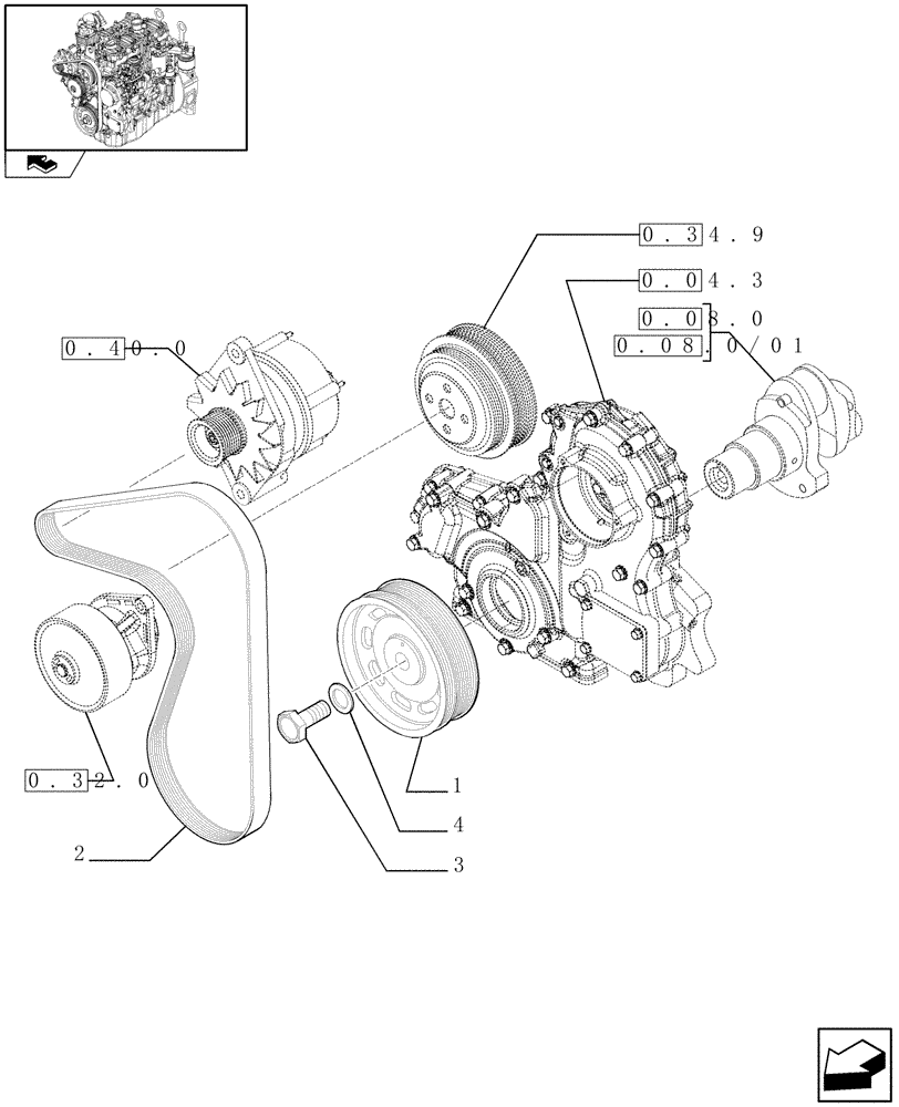 Схема запчастей Case 221E - (0.08.4) - PULLEY - CRANKSHAFT (01) - ENGINE