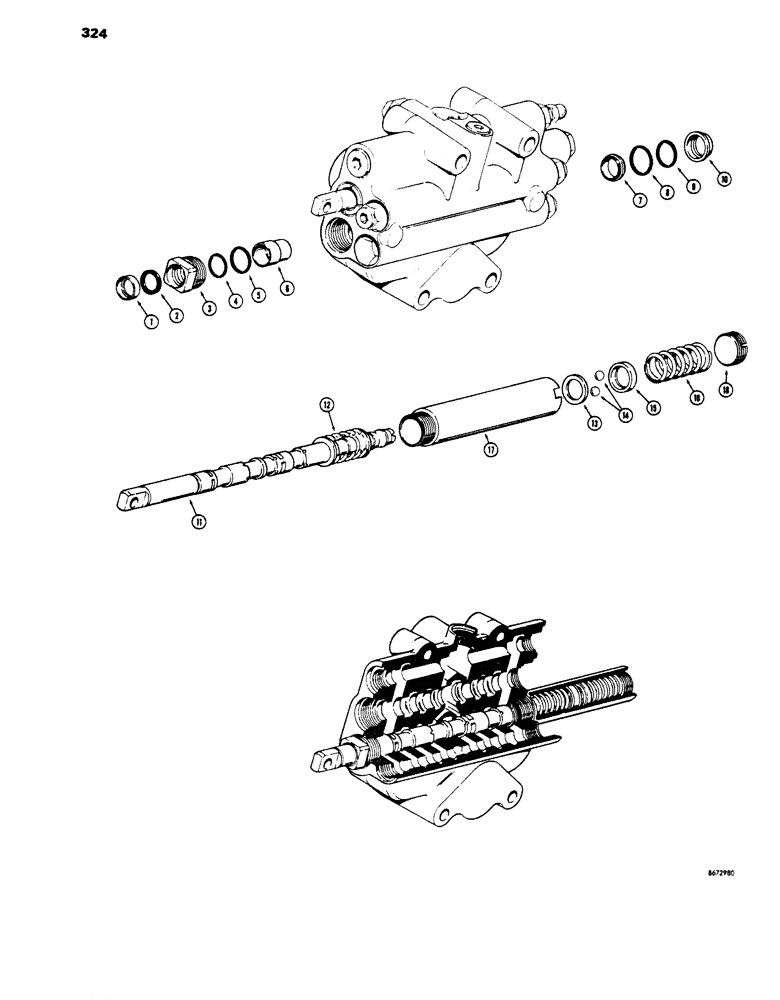 Схема запчастей Case 450 - (324) - FOUR POSITION SPOOLS, TWO PIECE SPOOL CAP STYLE (07) - HYDRAULIC SYSTEM