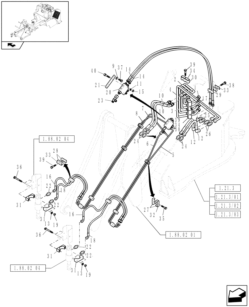 Схема запчастей Case 321E - (1.82.1) - FRONT FRAME HYDRAULIC LINES (07) - HYDRAULIC SYSTEMS