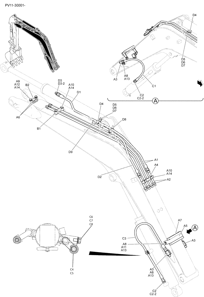 Схема запчастей Case CX27B - (03-002) - HYD LINES, BOOM 2.15M (35) - HYDRAULIC SYSTEMS