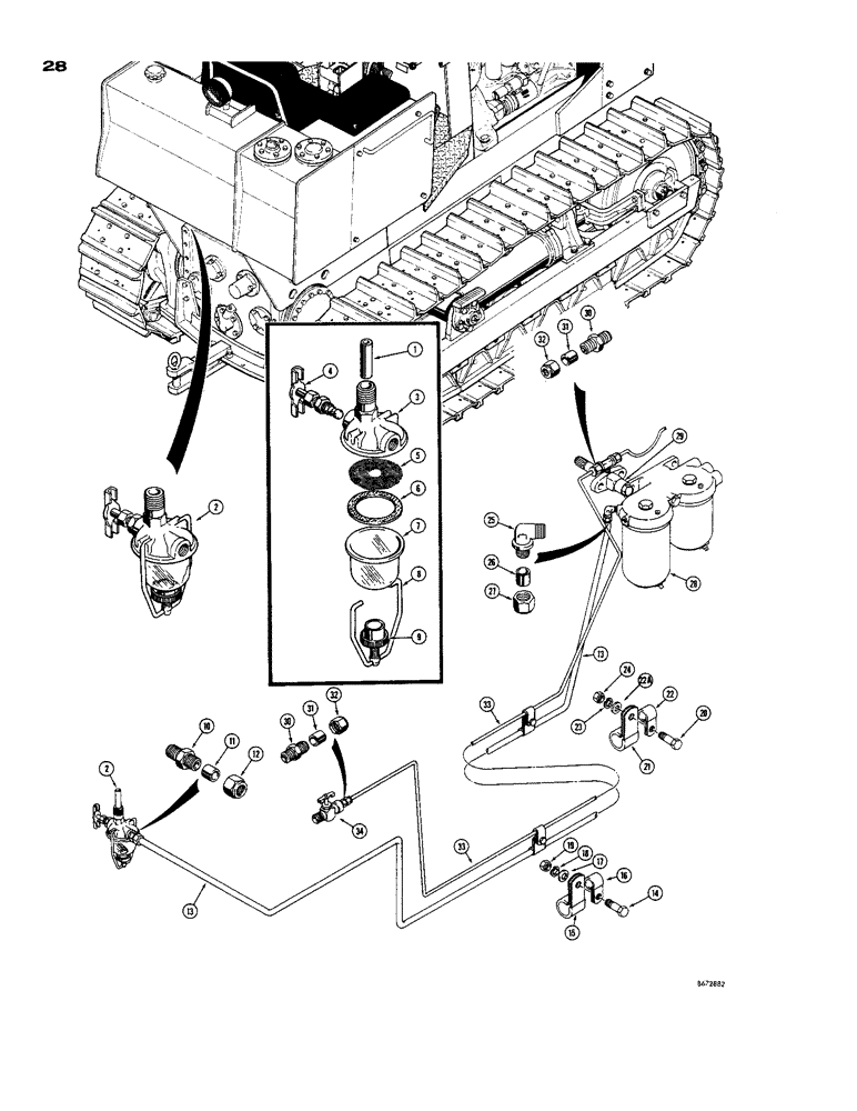 Схема запчастей Case 850 - (028) - FUEL LINES AND STRAINER (02) - FUEL SYSTEM