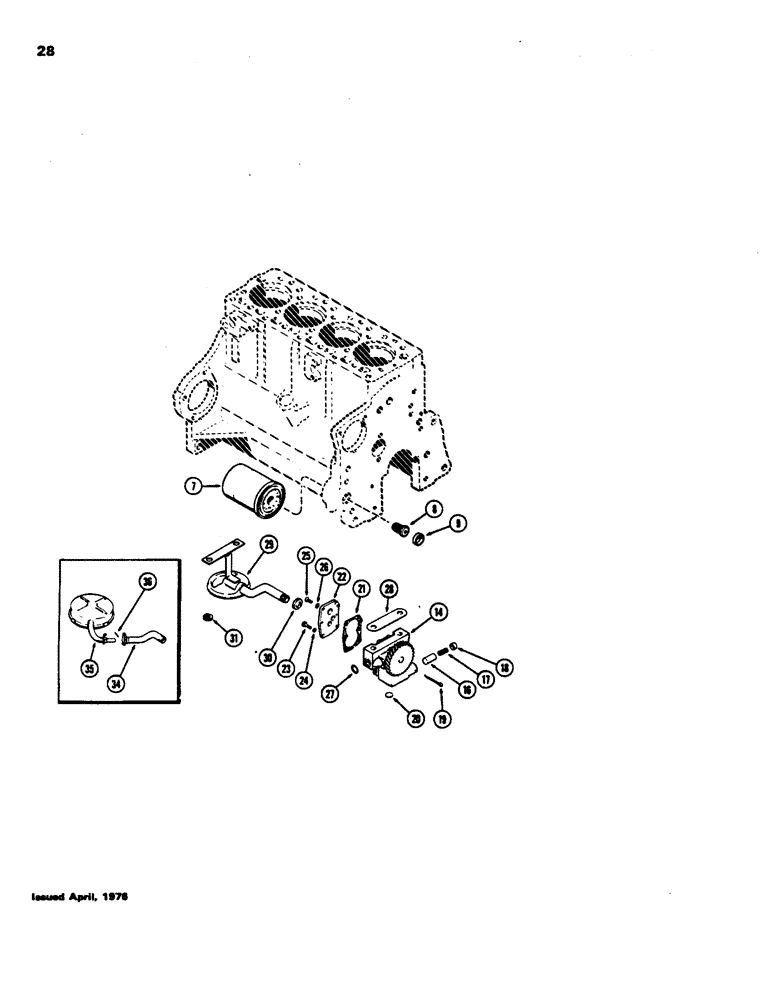 Схема запчастей Case 480B - (028) - OIL FILTER, (188) DIESEL ENGINE 