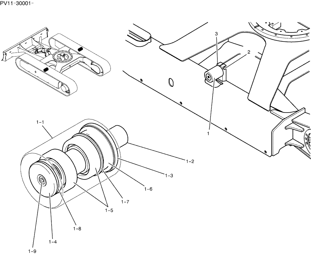 Схема запчастей Case CX27B - (02-007) - ROLLER ASSY, UPP (48) - TRACKS & TRACK SUSPENSION