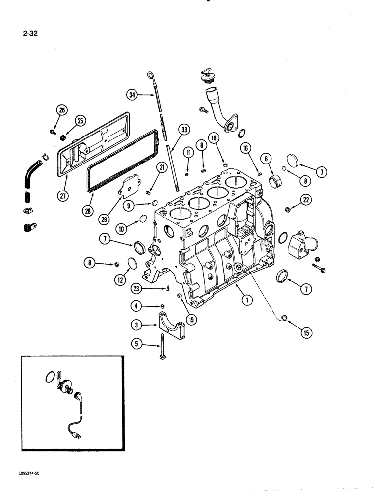 Схема запчастей Case 480E - (2-32) - CYLINDER BLOCK, 4-390 ENGINE (02) - ENGINE