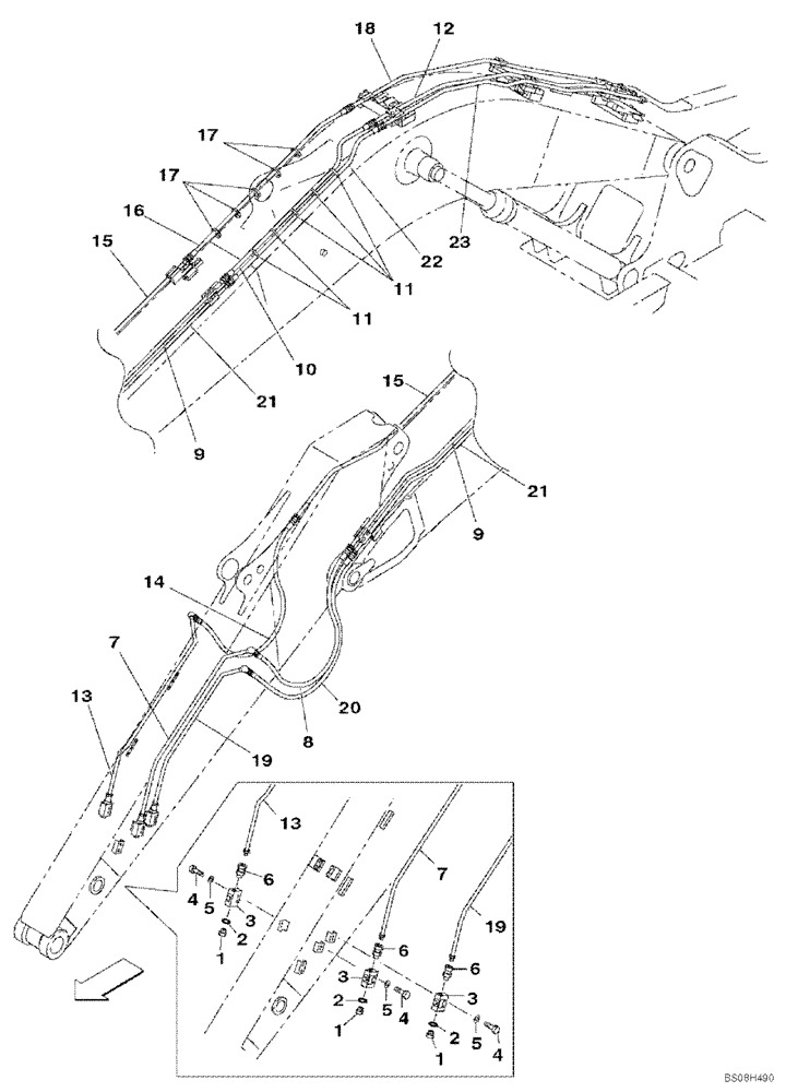 Схема запчастей Case CX470B - (08-15) - HYDRAULIC LINES - ARM - OPTIONAL - STD (08) - HYDRAULICS