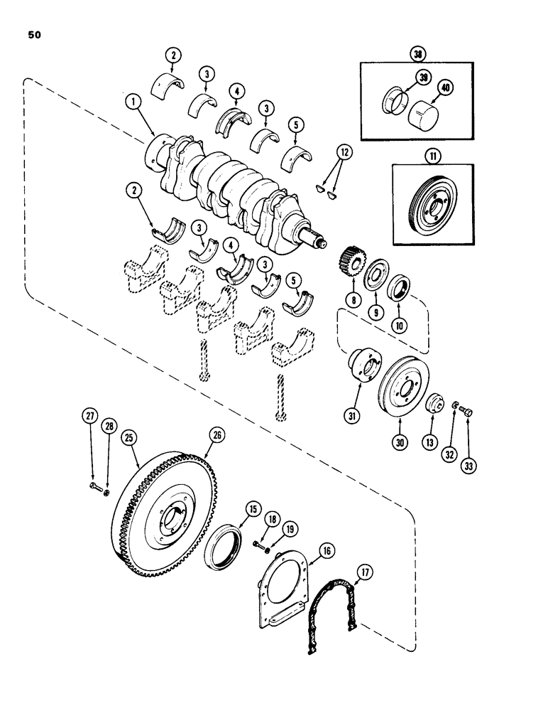 Схема запчастей Case 1835 - (050) - CRANKSHAFT AND FLYWHEEL, 188 DIESEL ENGINE (02) - ENGINE