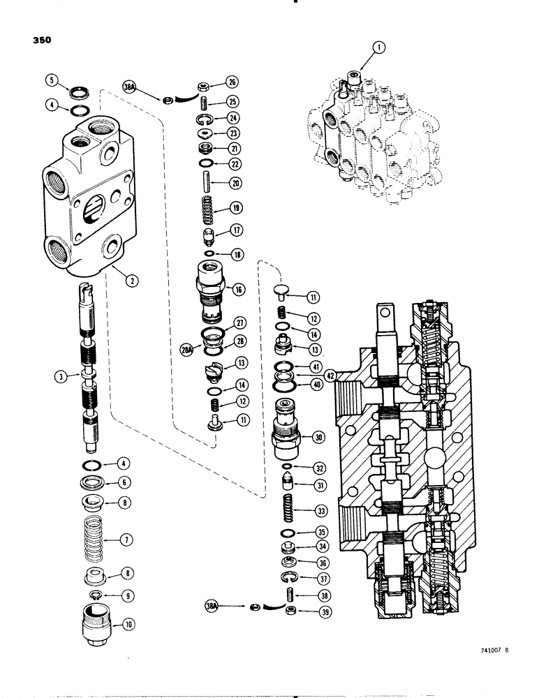 Схема запчастей Case 580C - (350) - BACKHOE CONTROL VALVE, BOOM SECTION (08) - HYDRAULICS