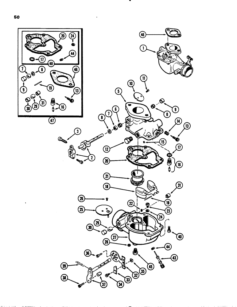 Схема запчастей Case 1845 - (050) - A135849 CARBURETOR, (159) SPARK IGNITION ENGINE (10) - ENGINE