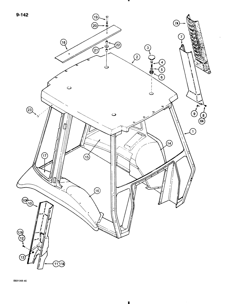 Схема запчастей Case 580K - (9-142) - CAB FRAME, ROOF CAP, AND COVERS (09) - CHASSIS/ATTACHMENTS