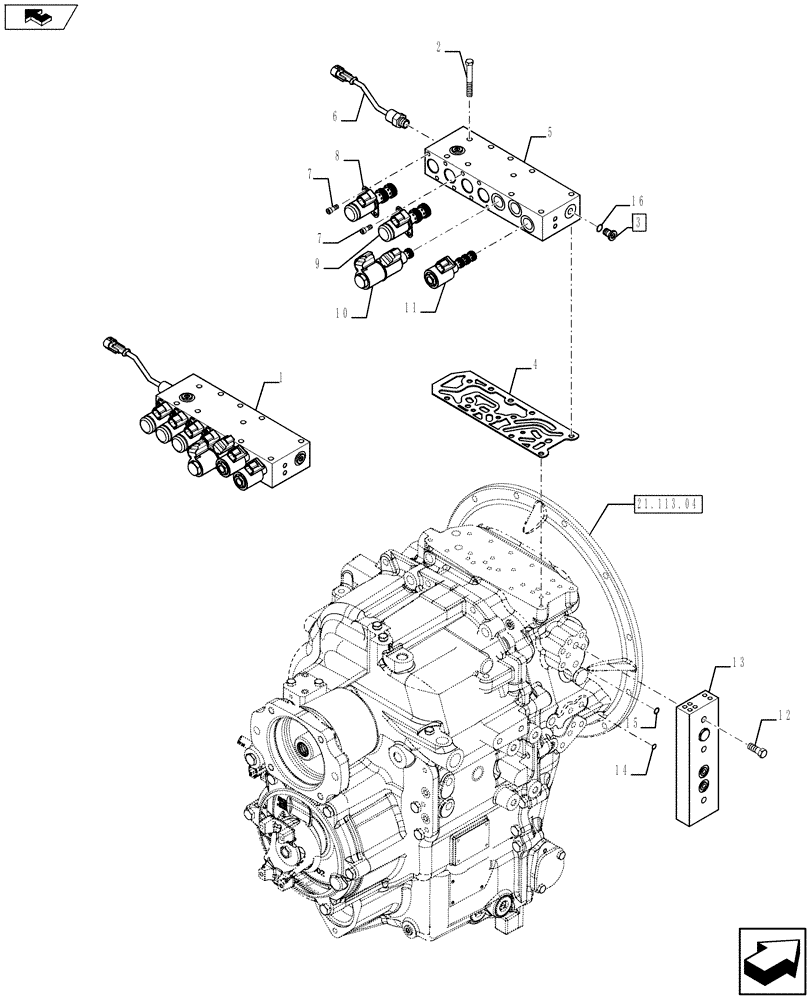 Схема запчастей Case 580SN WT - (21.135.01) - VAR - 423060, 423061 - TRANSMISSION - VALVE, CONTROL - POWERSHIFT S-TYPE (21) - TRANSMISSION