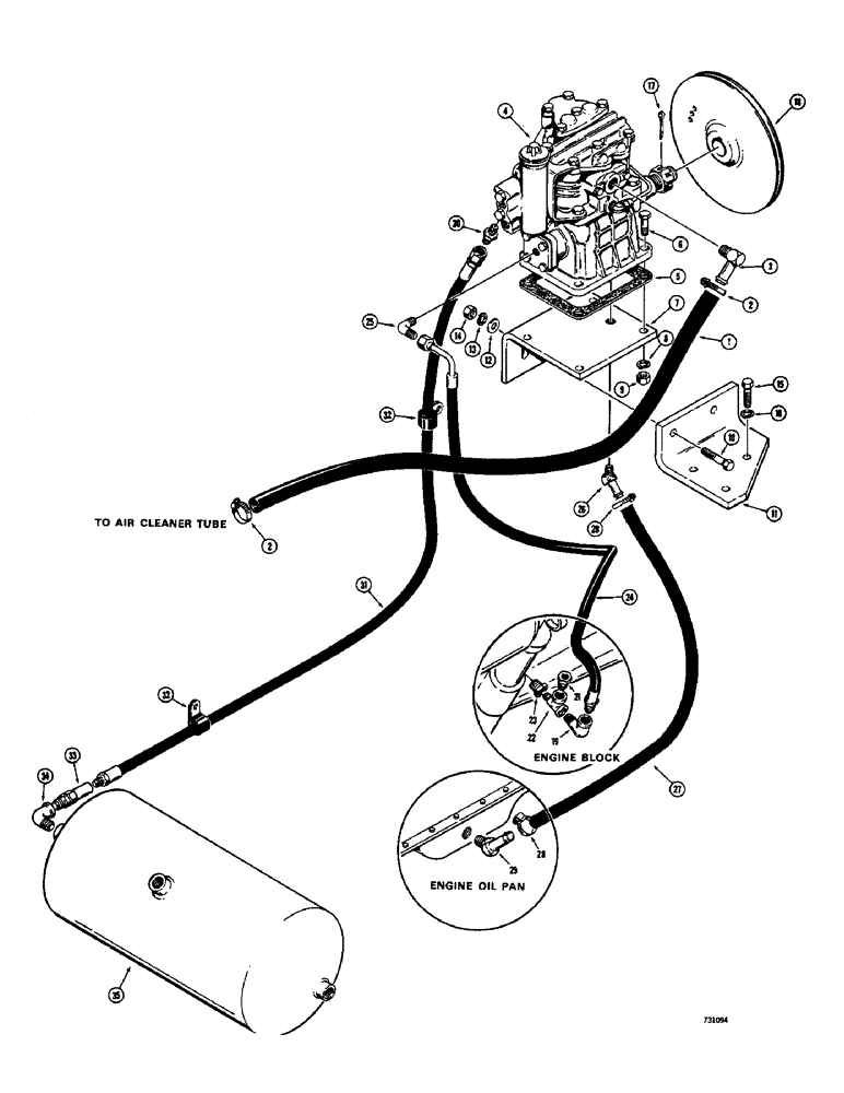 Схема запчастей Case 680CK - (097A) - BRAKE SYSTEM, AIR COMPRESSOR AND RESERVOIR, (LATE PRODUCTION) (33) - BRAKES & CONTROLS