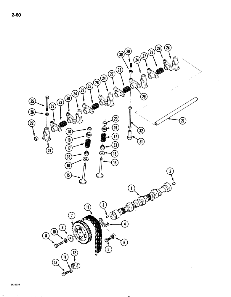 Схема запчастей Case 1825 - (2-60) - CAMSHAFT AND VALVE MECHANISM, GASOLINE MODELS (02) - ENGINE