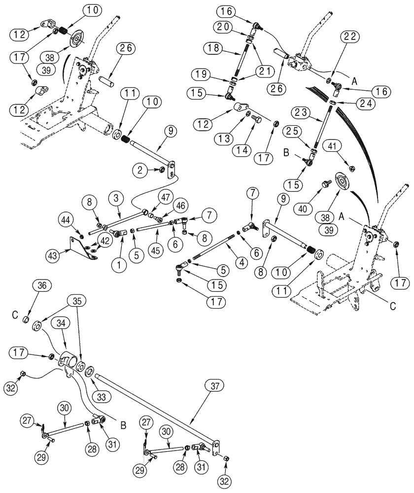 Схема запчастей Case 75XT - (09-18) - LINKAGE - LOADER AND GROUND DRIVE (09) - CHASSIS