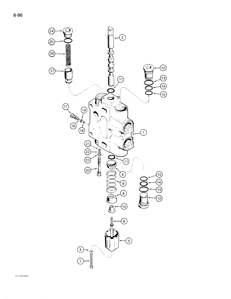 Схема запчастей Case 780D - (8-086) - BACKHOE CONTROL VALVE, EXTENDABLE DIPPER SECTION (08) - HYDRAULICS