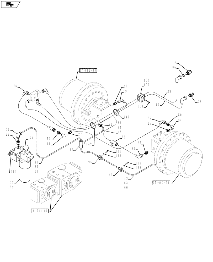 Схема запчастей Case SV223 - (10-004-00[01]) - HYDRAULIC CIRCUIT,TRAVEL - REAR (07) - HYDRAULIC SYSTEM