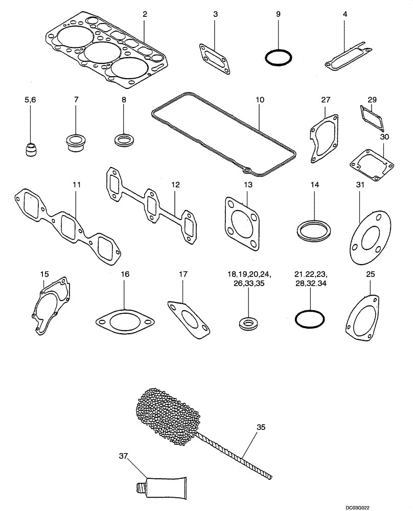 Схема запчастей Case CX25 - (02-20[00]) - GASKET KIT (02) - ENGINE