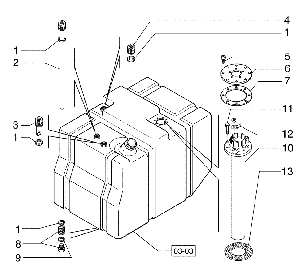 Схема запчастей Case 845B - (03-04[01]) - FUEL TANK (03) - FUEL SYSTEM