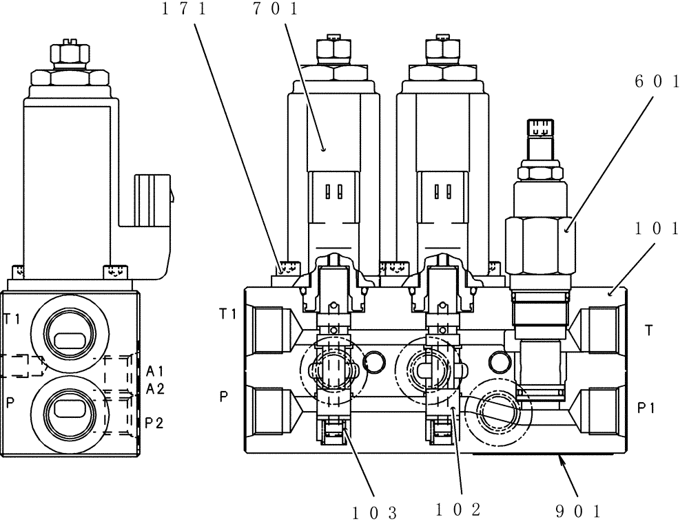 Схема запчастей Case CX36B - (HC850-01[1]) - VALVE ASSEMBLY, SOLENOID (35) - HYDRAULIC SYSTEMS