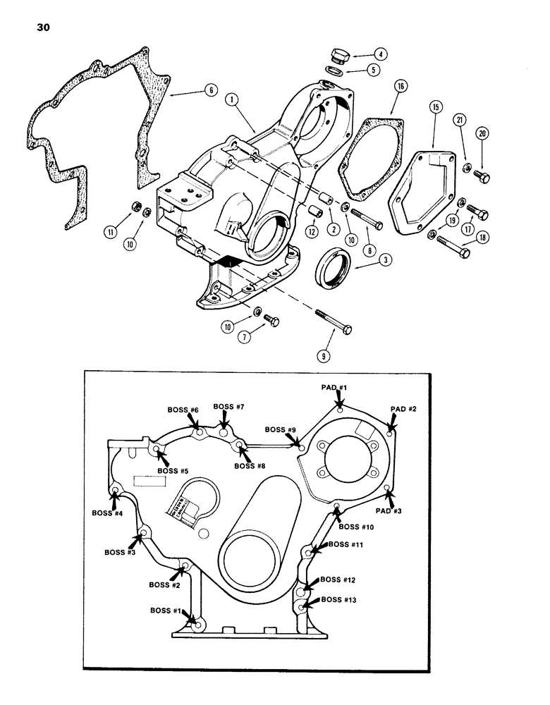 Схема запчастей Case 980B - (030) - TIMING GEAR COVER, 504BDT DIESEL ENGINE (01) - ENGINE