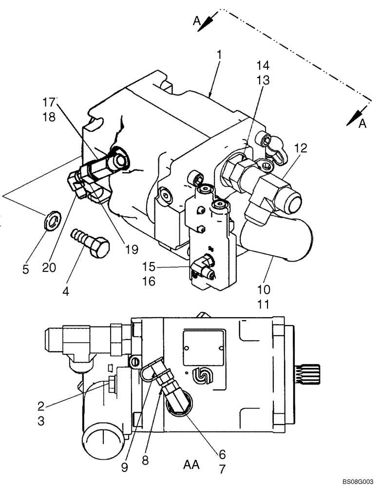 Схема запчастей Case 590SM - (08-02C) - VARIABLE VOLUME PUMP - MOUNTING (590SM+) (08) - HYDRAULICS