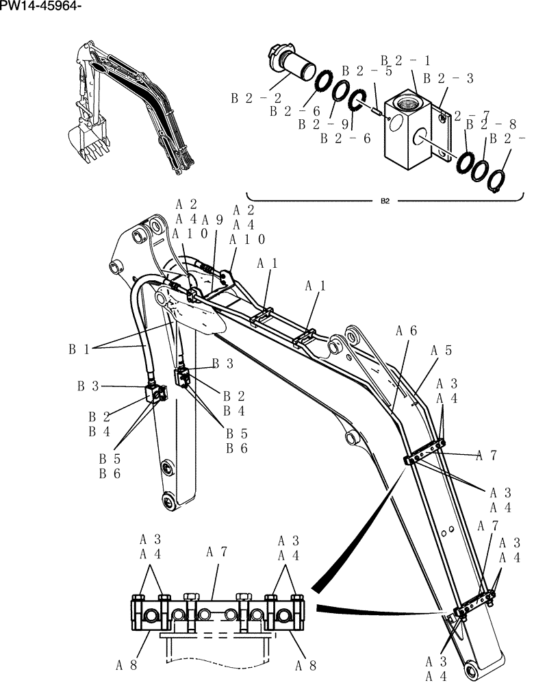 Схема запчастей Case CX31B - (500-60[1Z82]) - HYDRAULIC ASSEMBLY, BOOM STD 2.3M NIBBLER & BREAKER (58) - ATTACHMENTS/HEADERS