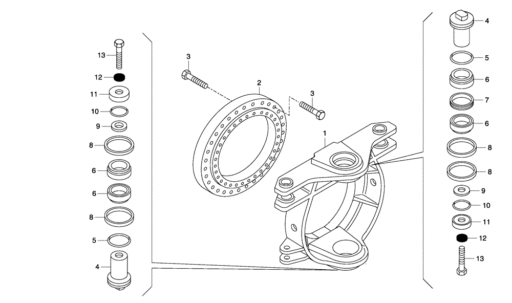 Схема запчастей Case 330 - (36A00010897[02]) - MAIN FRAME ARTICULATION (11) - AXLES/WHEELS