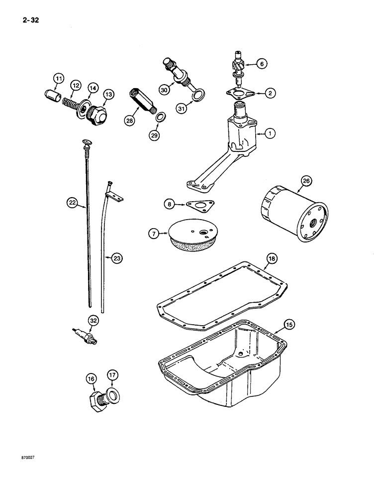 Схема запчастей Case CASE - (2-32) - OIL PAN, OIL FILTER, AND OIL PUMP (02) - ENGINE