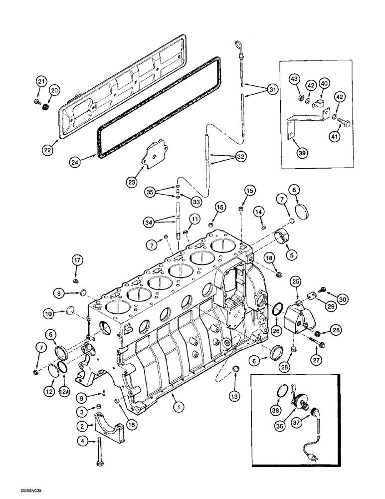 Схема запчастей Case 621B - (2-37A) - CYL. BLOCK, 6T-590 EMISSIONS CERT. ENG, LOADER P.I.N. JEE0053350 & AFTER, PRIOR TO ENG. S/N 45534441 (02) - ENGINE