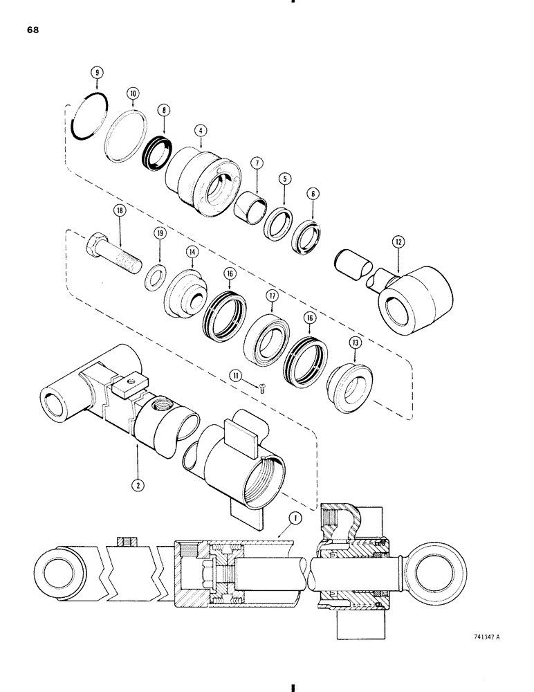 Схема запчастей Case 35 - (068) - G33142 DIPPER EXTENSION CYLINDER, WITH TWO PIECE PISTON 