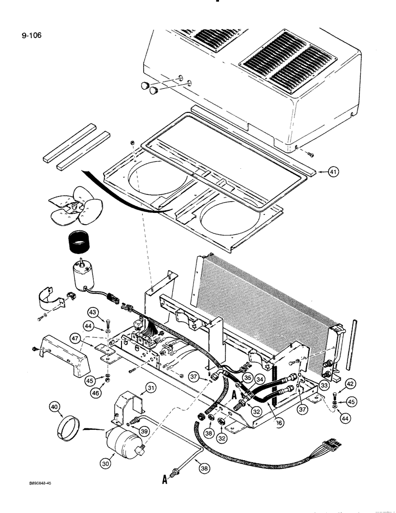 Схема запчастей Case 821 - (9-106) - AIR CONDITIONING CONDENSER AND MOUNTING (09) - CHASSIS/ATTACHMENTS