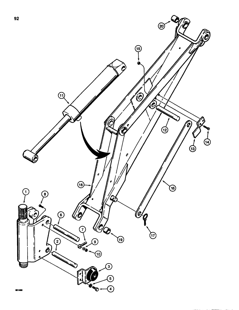 Схема запчастей Case D130 - (8-092) - BACKHOE SWING TOWER AND BOOM, USED ON 1835C AND 1845C UNI-LOADER W/ CESSNA VALVE 