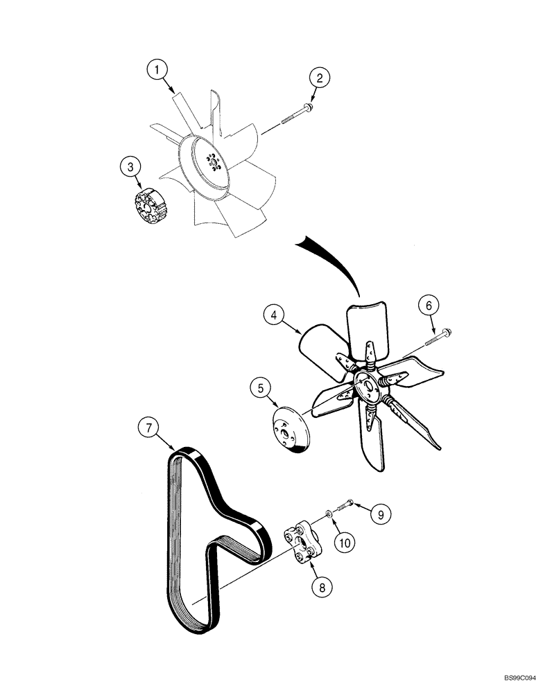 Схема запчастей Case 550H-IND - (02-02) - FAN, FAN BELT (02) - ENGINE