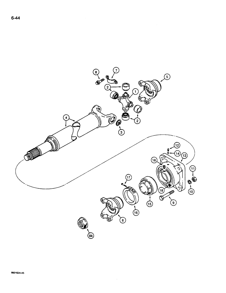 Схема запчастей Case W14B - (6-44) - FRONT AXLE DRIVE SHAFT, AXLE END, DRIVE SHAFT SUPPORT (06) - POWER TRAIN