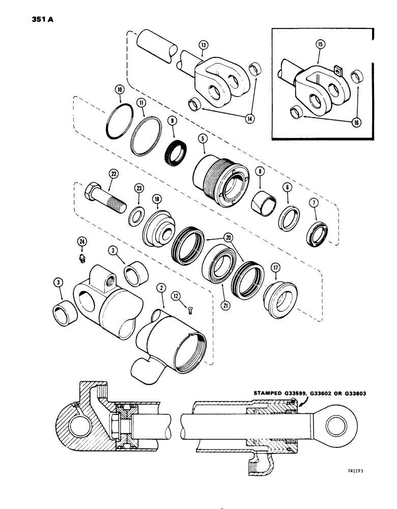 Схема запчастей Case 450 - (351A) - G33599, G33602 AND G33603 LOADER LIFT CYLINDERS, GLAND IS (07) - HYDRAULIC SYSTEM