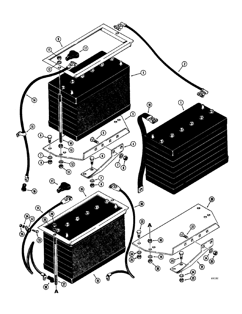 Схема запчастей Case W8B - (084) - BATTERIES AND CABLES, GAS ENGINE (06) - ELECTRICAL SYSTEMS