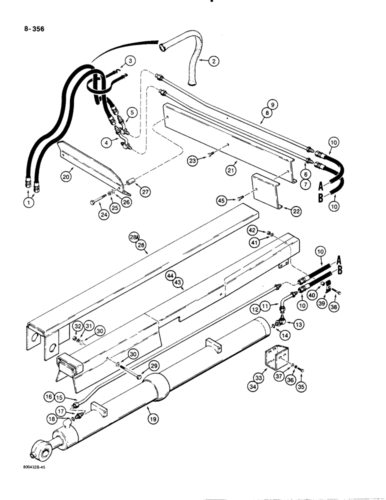 Схема запчастей Case 1455B - (8-356) - DOZER ANGLE HYDRAULIC CIRCUIT, ANGLE TILT PITCH DOZER MODELS GRILLE TO CYL. (08) - HYDRAULICS