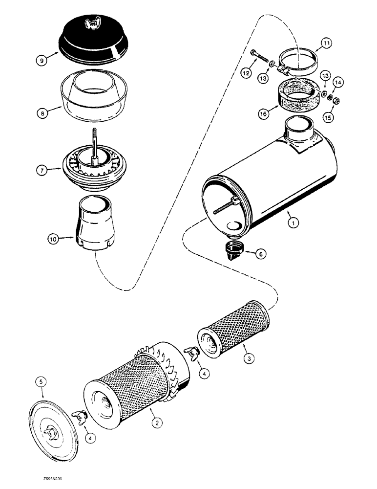 Схема запчастей Case 1155E - (2-134) - AIR CLEANER AND PRECLEANER ASSEMBLIES AND, AIR INTAKE PARTS- USED ON ALL MODELS (02) - ENGINE