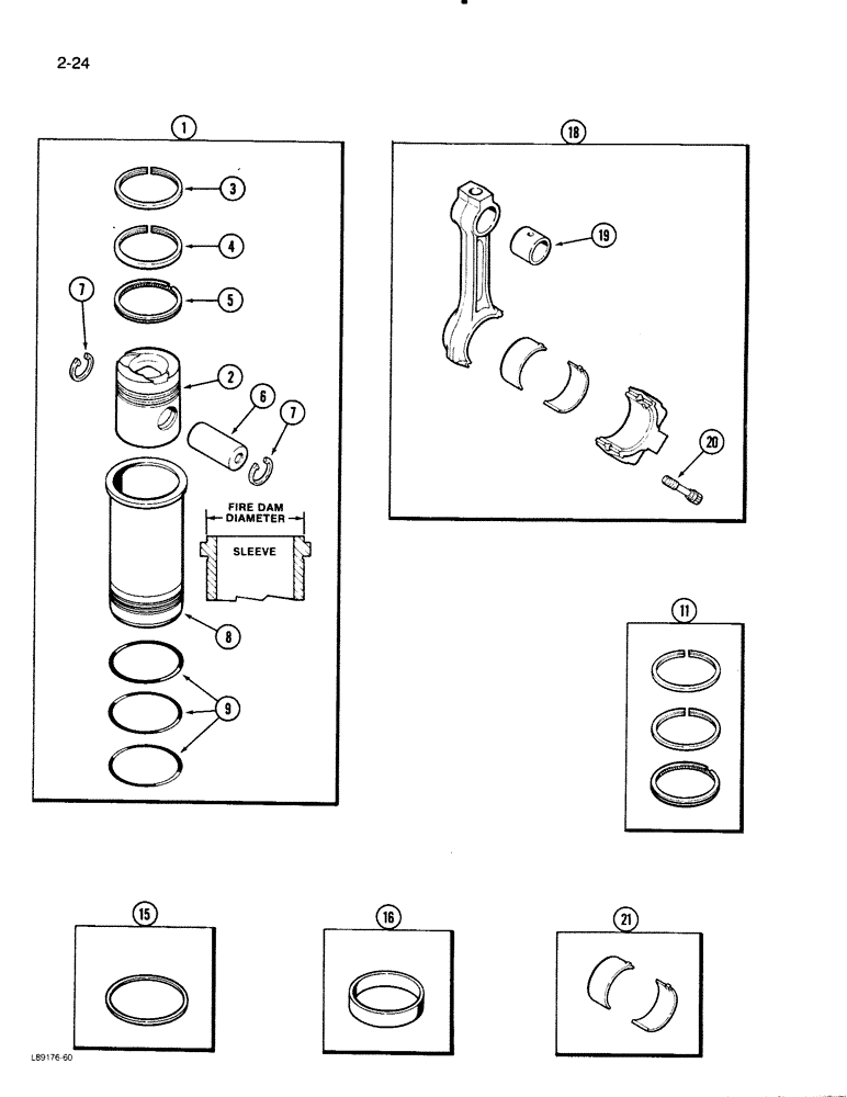 Схема запчастей Case W30 - (2-24) - PISTONS AND SLEEVES, 504BDT ENGINE (02) - ENGINE