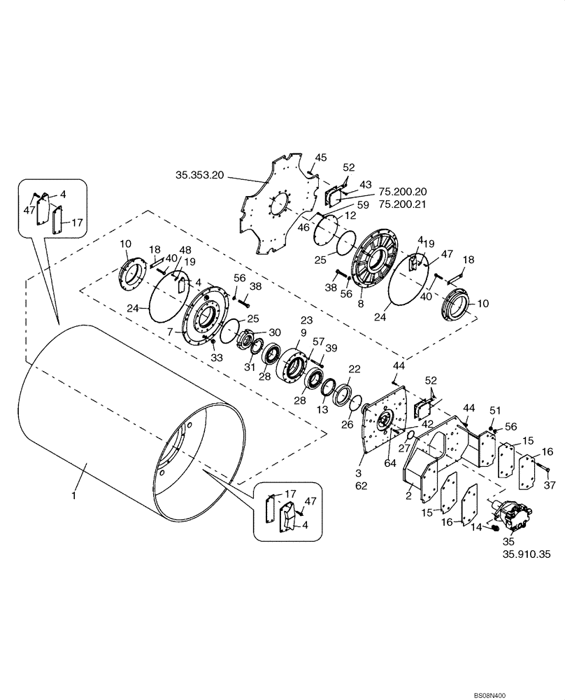 Схема запчастей Case SV212 - (75.200.01[03]) - DRUM, SMOOTH VIBRATORY - ASN DDD003016 (75) - SOIL PREPARATION