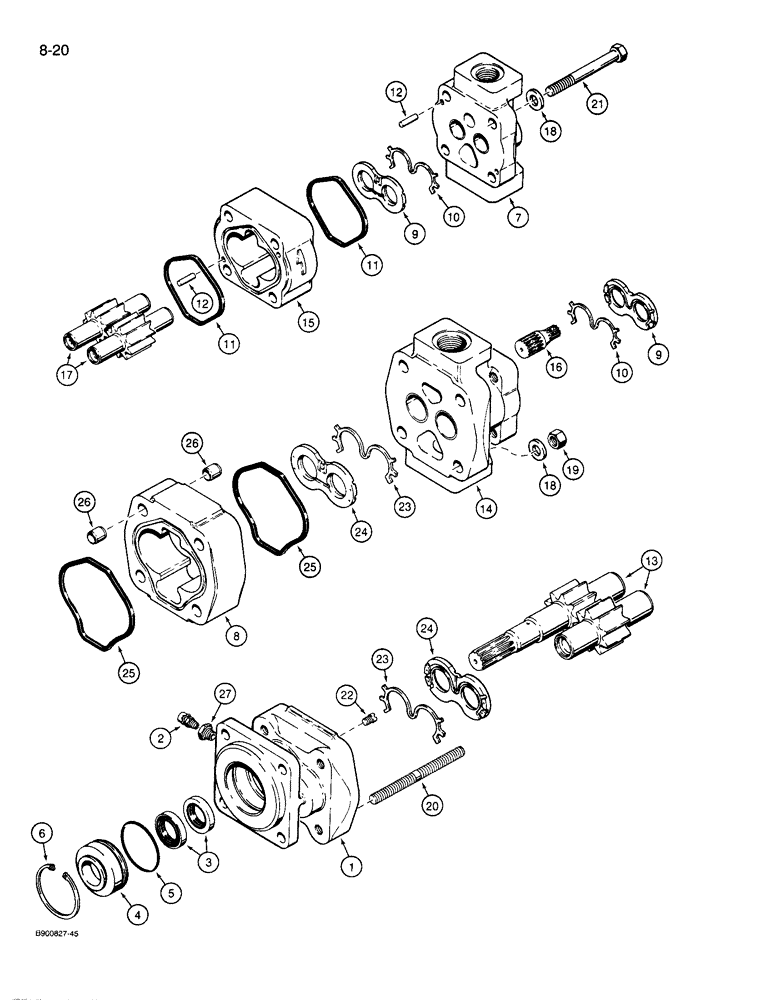 Схема запчастей Case 721 - (8-20) - EQUIPMENT AND STEERING PUMP - L127270 (08) - HYDRAULICS