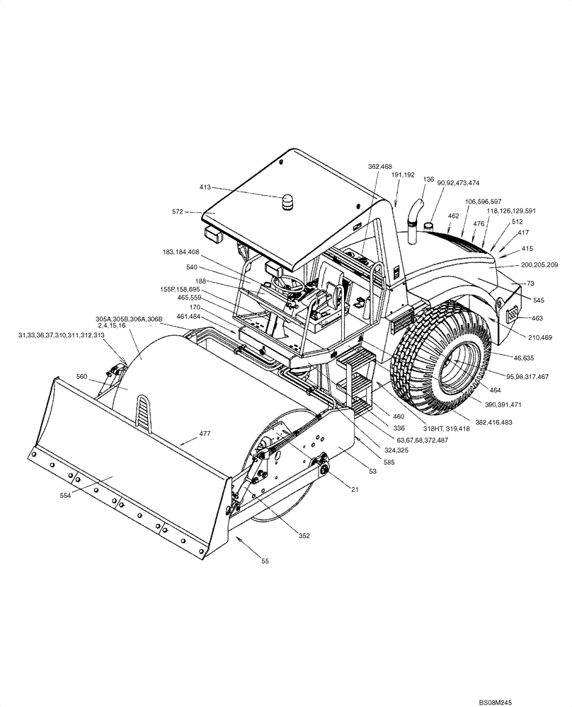 Схема запчастей Case SV216 - (01-001-00[02]) - PICTORIAL INDEX / PLATFORM CANOPY / SMOOTH DRUM (05) - SERVICE & MAINTENANCE