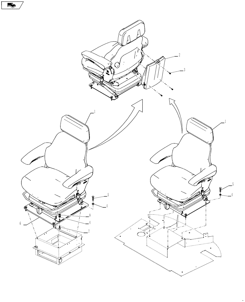 Схема запчастей Case 821F - (90.120.01) - VINYL SEAT INSTALLATION CAB AND CANOPY (90) - PLATFORM, CAB, BODYWORK AND DECALS