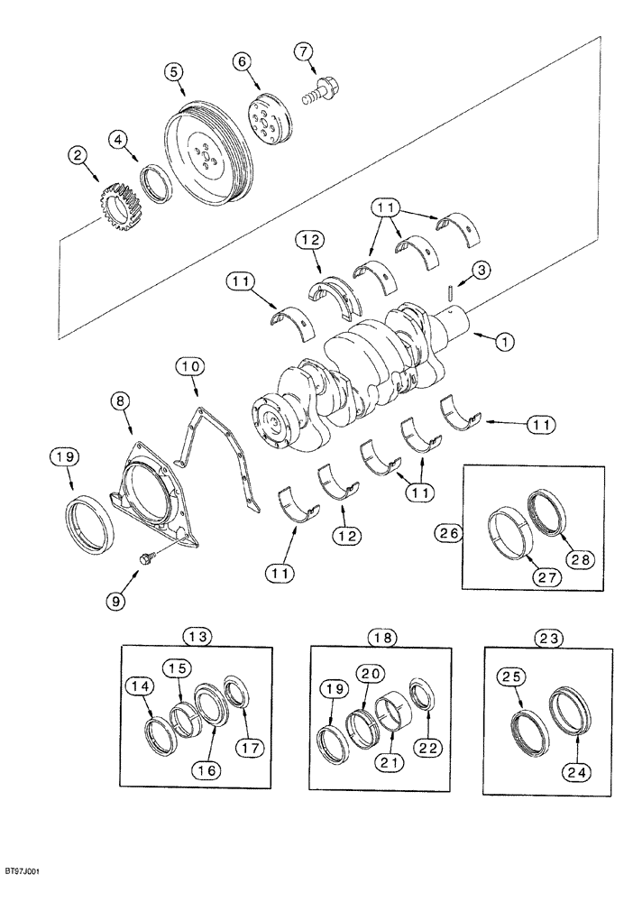 Схема запчастей Case 580SL - (2-042) - CRANKSHAFT, 4T-390 EMISSIONS CERTIFIED ENGINE (02) - ENGINE