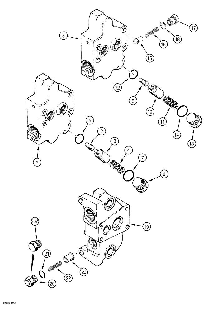 Схема запчастей Case 580SL - (8-097A) - BACKHOE CONTROL VALVE, INLET AND OUTLET SECTIONS (08) - HYDRAULICS