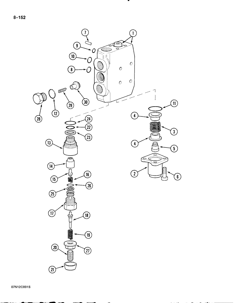 Схема запчастей Case 888 - (8-152) - CONTROL VALVE FOR OPTIONS, FOR WRIST-O-TWIST/ROTATOR, P.I.N. FROM 74163 TO XXXXX (08) - HYDRAULICS