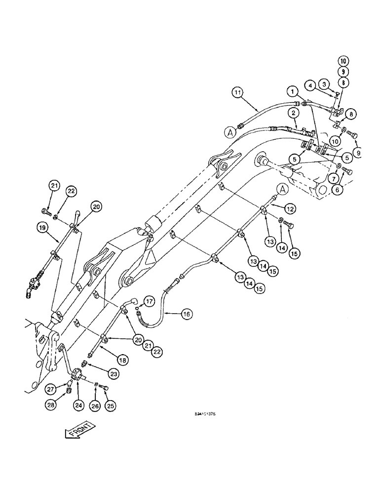 Схема запчастей Case 9040B - (8-102) - AUXILIARY EQUIPMENT OPTION, SUPPLY AND CYLINDER LINES, FOR STANDARD 3.09 AND 3.5 METER ARMS (08) - HYDRAULICS