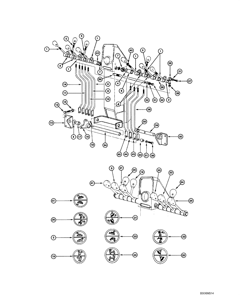 Схема запчастей Case 845 - (09.08[00]) - OPERATION LEVERS - ASSEMBLY (09) - CHASSIS